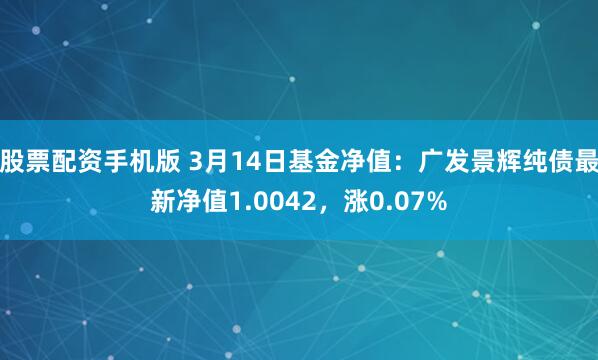 股票配资手机版 3月14日基金净值：广发景辉纯债最新净值1.0042，涨0.07%